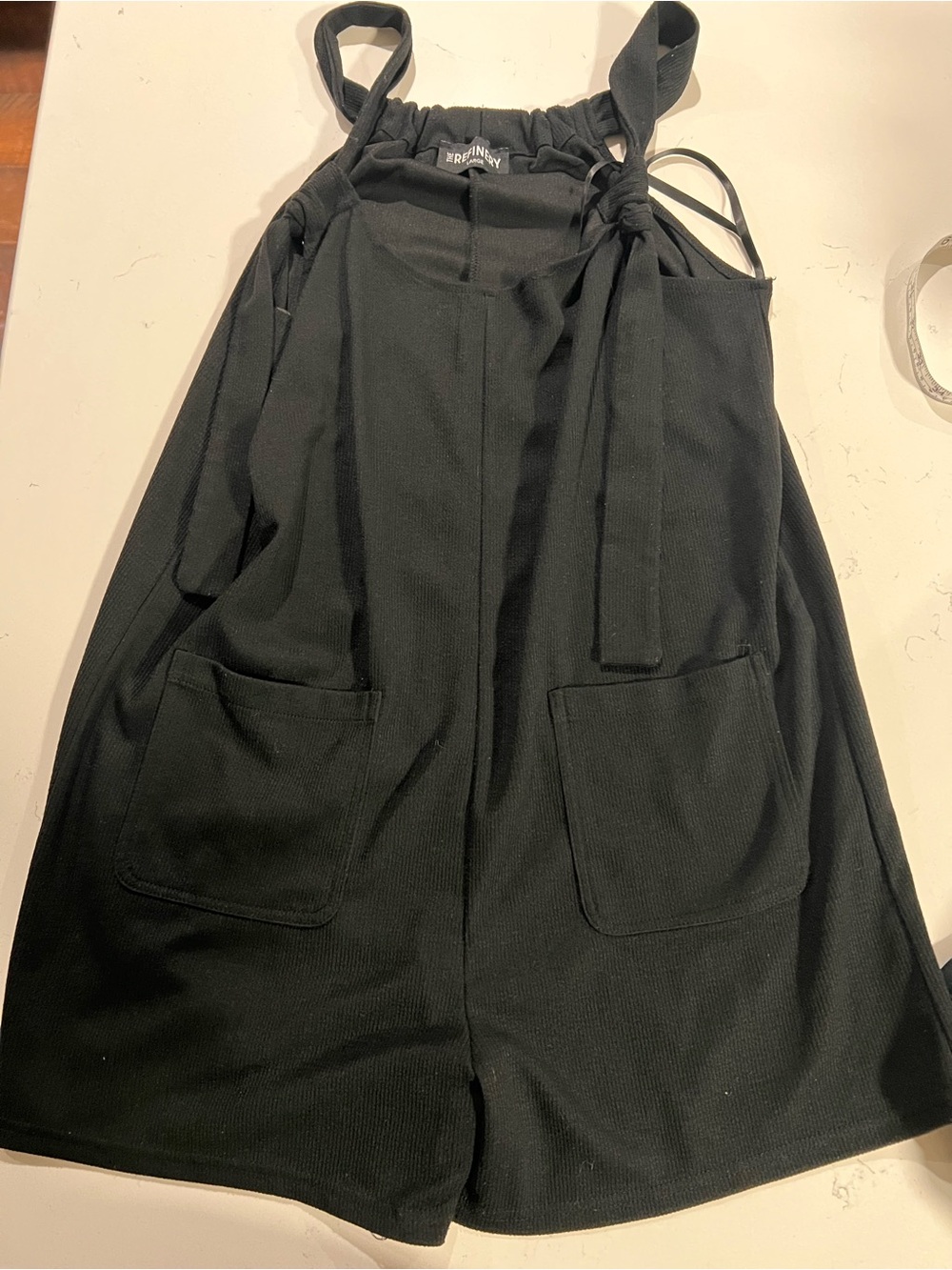 Black Women's Pinafore Romper with Front Pockets